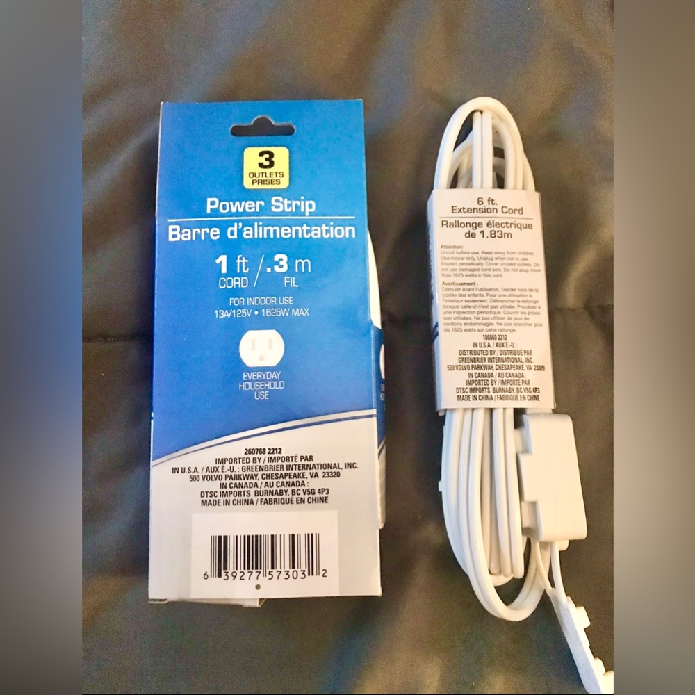 2 Pack - 1 Ft Power Strip /3 outlets + 6 Ft Extension Cord/3 outlets NWT - Picture 9 of 9